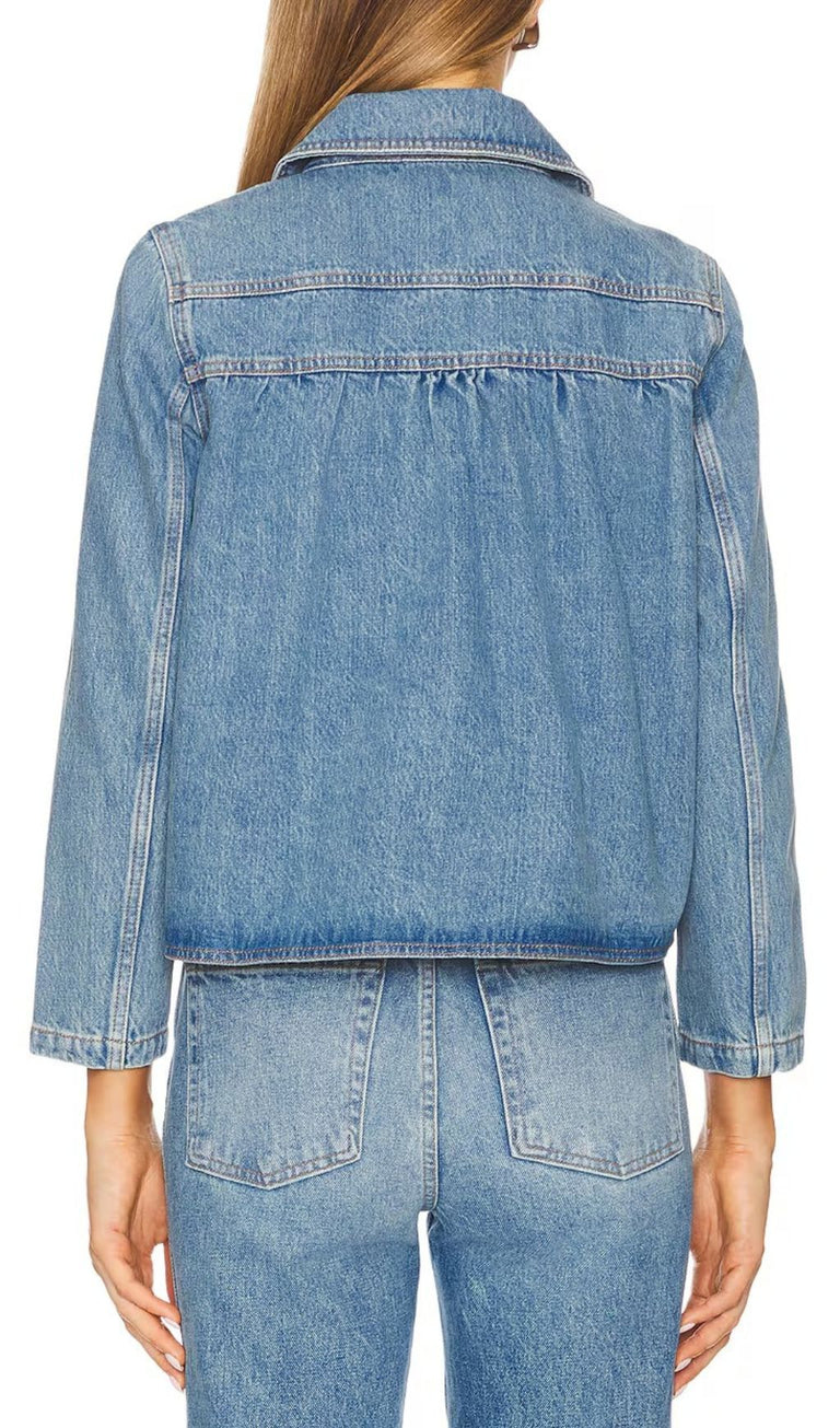 HARMONI CHIC CROPPED DENIM JACKET - EFFORTLESS STYLE & ROUNDED COLLAR