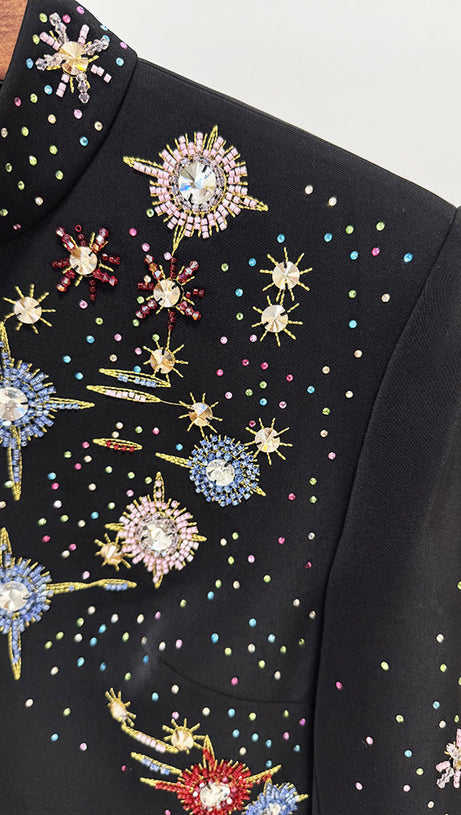 Isidore Black Jeweled Long Sleeve Mini Dress - Sparkle & Glamour for Her