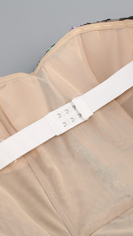 STRAPLESS DAHLIA SEQUINS EMBROIDERED MAXI DRESS GREEN