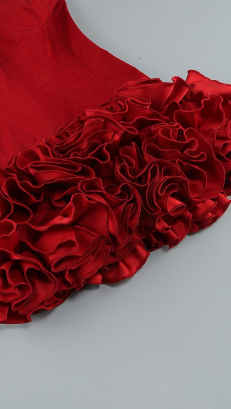 ANGELA RED FLOWER-TRIM EMBELLISHED STRAPLESS MINI DRESS