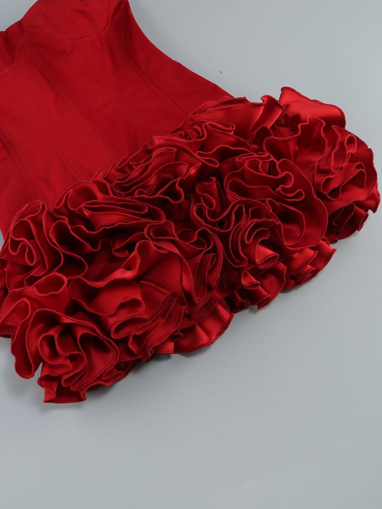 AIIZIE ANGELA RED FLOWER-TRIM EMBELLISHED STRAPLESS MINI DRESS - product image