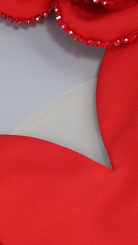 OFF-SHOULDER FLOWER MAXI DRESS IN RED