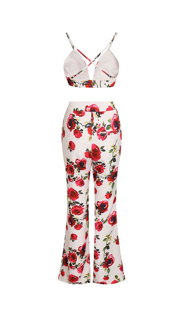 COMPLETO CAMICIA A MANICHE LUNGHE STAMPATA CON BRETELLE E PANTALONI