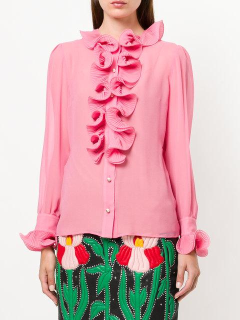 RUFFLE-TRIMMED SHEER SILK-GEORGETTE BLOUSE IN PINK