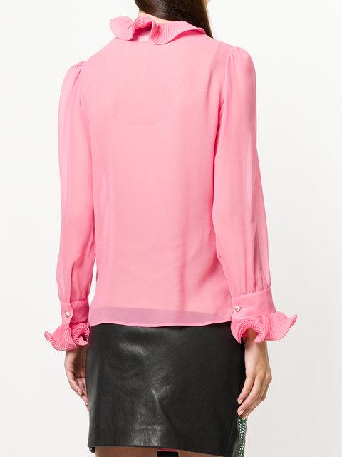 RUFFLE-TRIMMED SHEER SILK-GEORGETTE BLOUSE IN PINK
