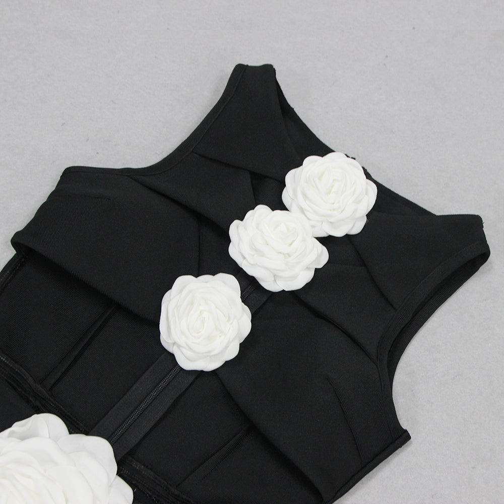 AIIZIE 3D FLOWER CUT OUT BODYCON MIDI DRESS IN BLACK - product image