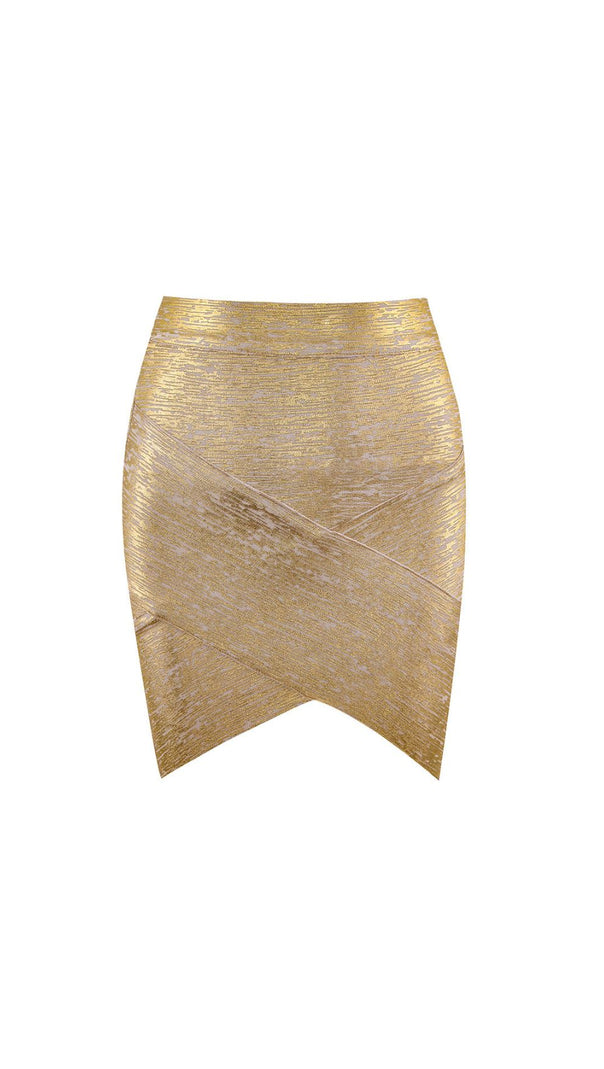 AIIZIE PWYLL SILVER METALLIC BANDAGE MINI SKIRT - CURVE-HUGGING & GLAMOROUS - product image