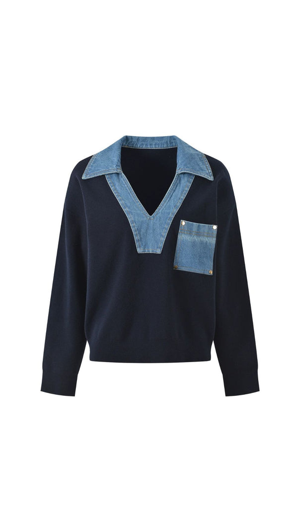 AIIZIE Effortless Chic Women's Denim V-Neck Pullover Sweater - product image