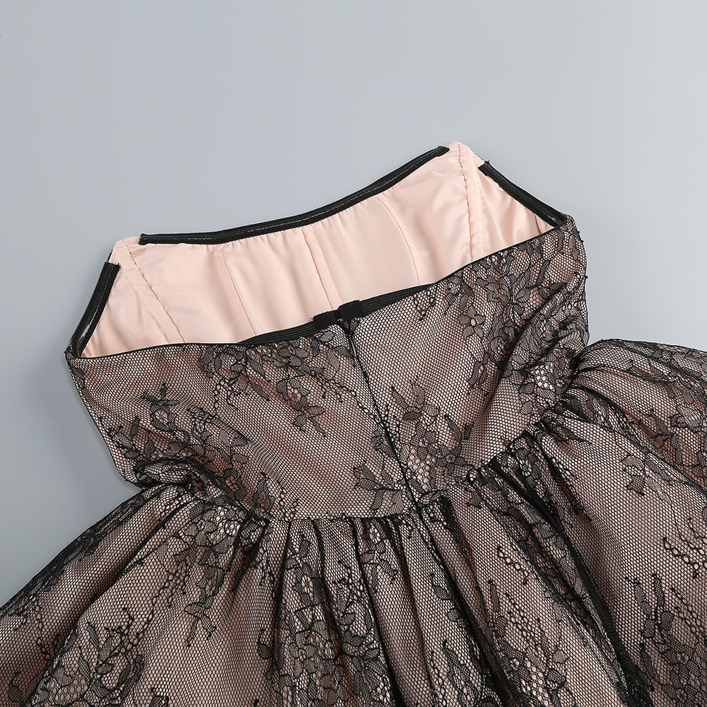 ORENTHA LACE STRAPLESS PUFF MINI DRESS