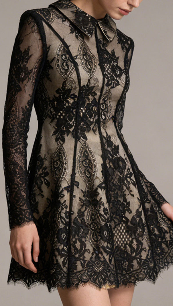 AIIZIE Jasiri Elegant Black Lace Long Sleeve Mini Dress | Women's Cocktail & Party Dress - product image