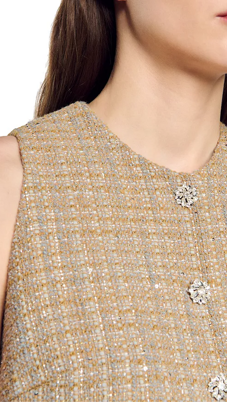 JAVIER TWEED CROP TOP IN CAMEL