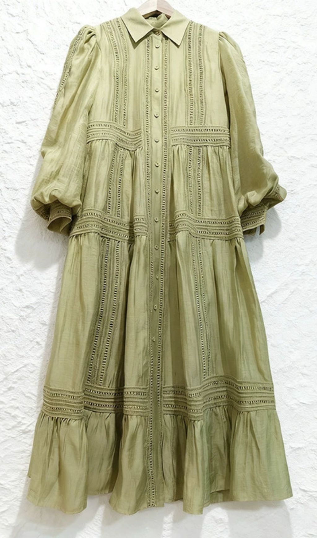 Izumi Sky Blue Lace Tiered Midi Shirtdress | Elegant Long Sleeve Dress for Women