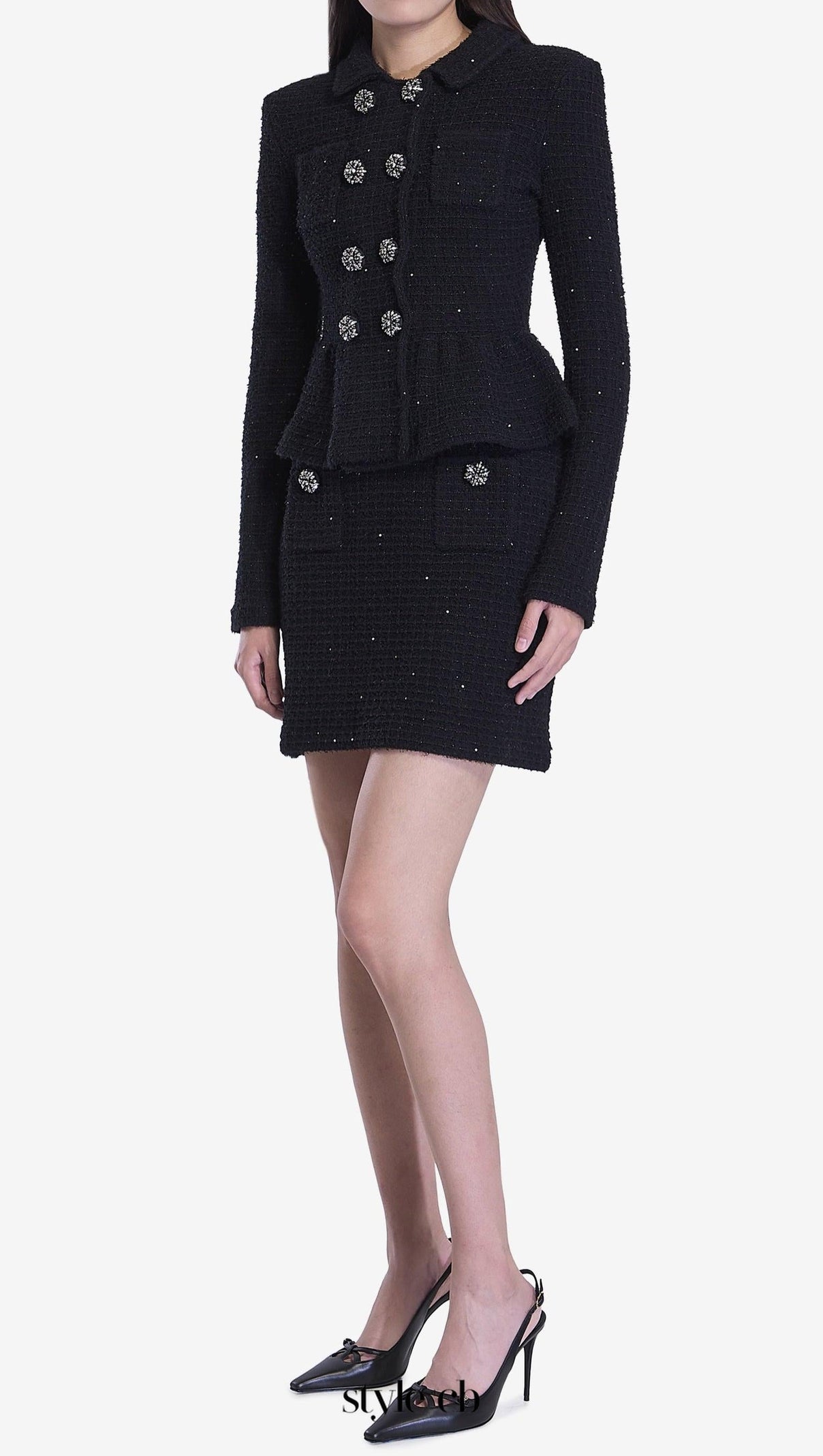 AIIZIE TEXTURED KNIT JACKET SKIRT SUIT IN BLACK - product image
