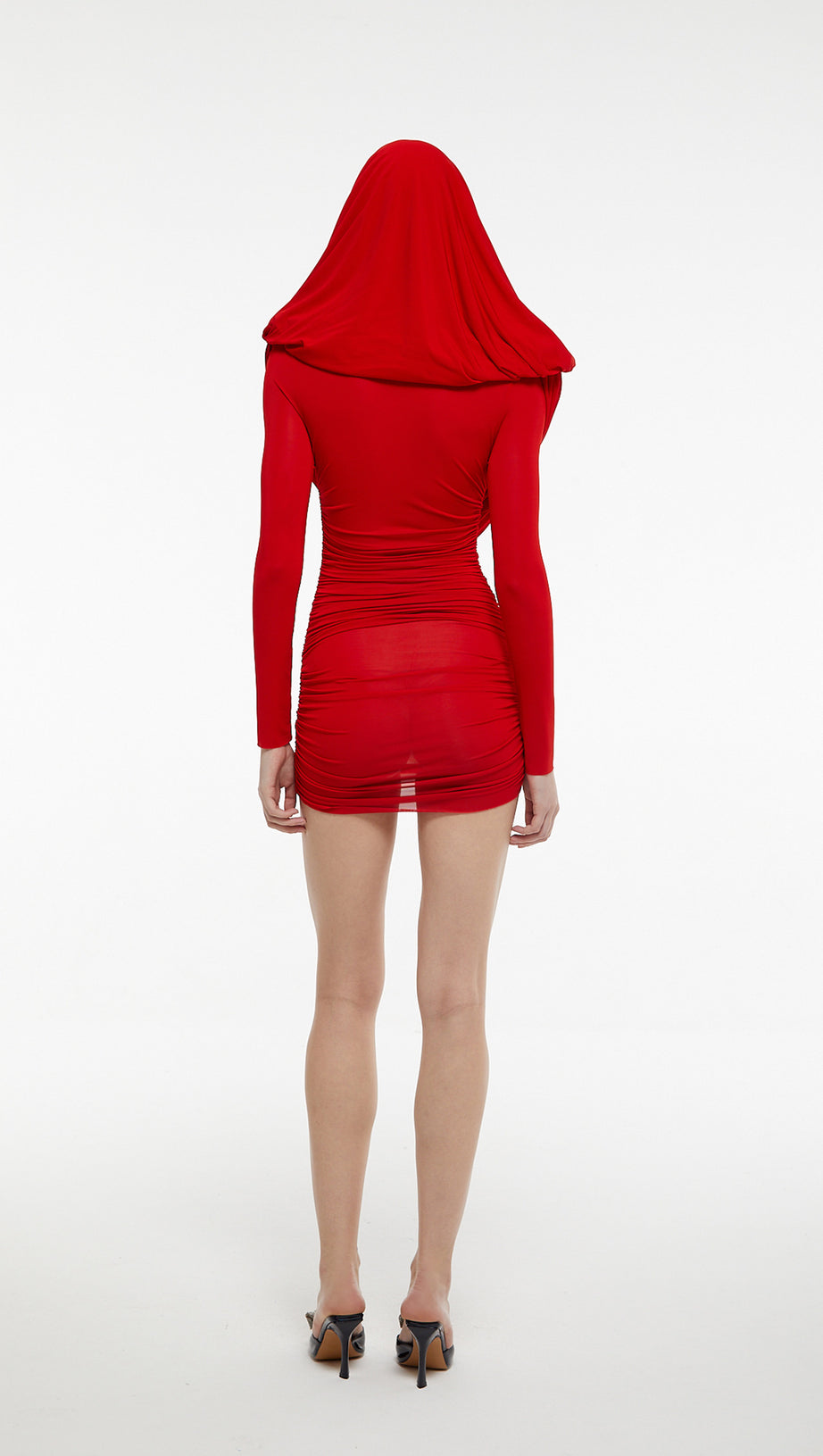 MINI ABITO ROSSO CON CAPPUCCIO E PIEGHE