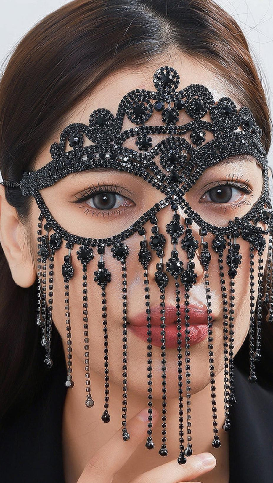 DELFINA RHINESTONE TASSEL MASK