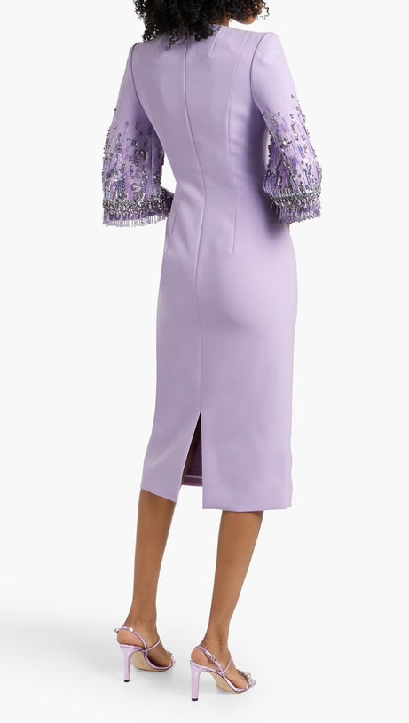 BERGMAN EMBELLISHED CREPE MIDI DRESS IN LAVENDER