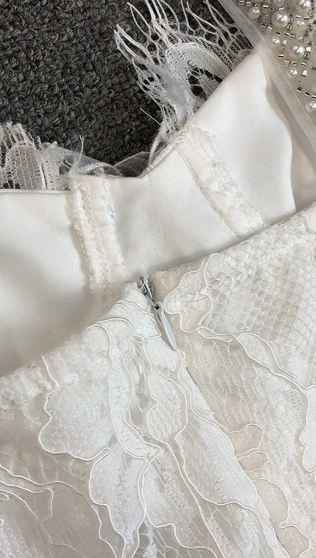 SHARON WHITE CUTOUT LACE BOLERO SKIRT SUIT