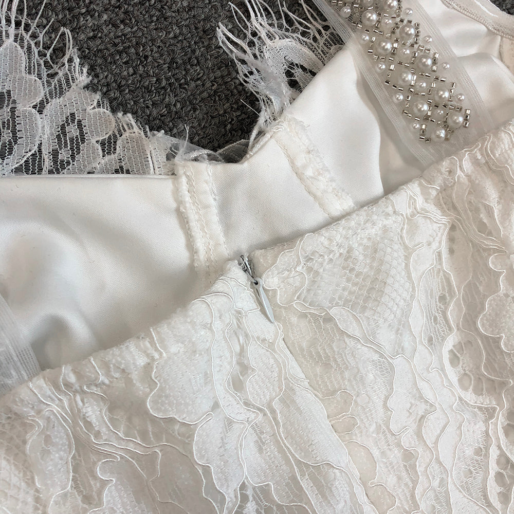 AIIZIE SHARON WHITE CUTOUT LACE BOLERO SKIRT SUIT - product image