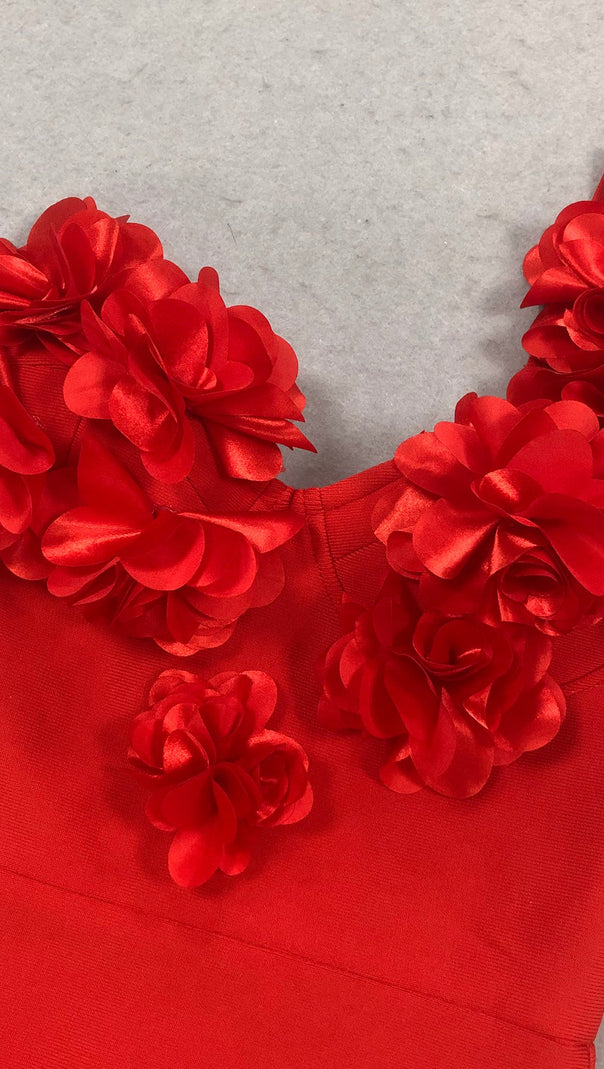 AIIZIE CANDICE ONE-SHOULDER FLOWER BODYCON MAXI DRESS IN RED - product image