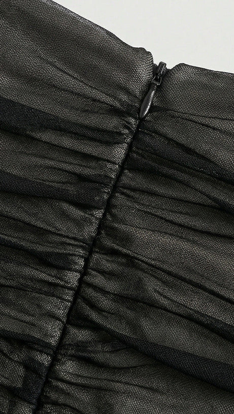 Jadzia Black Halter Ruched Mesh Maxi Dress – Elegant Evening Gown for Special Occasions