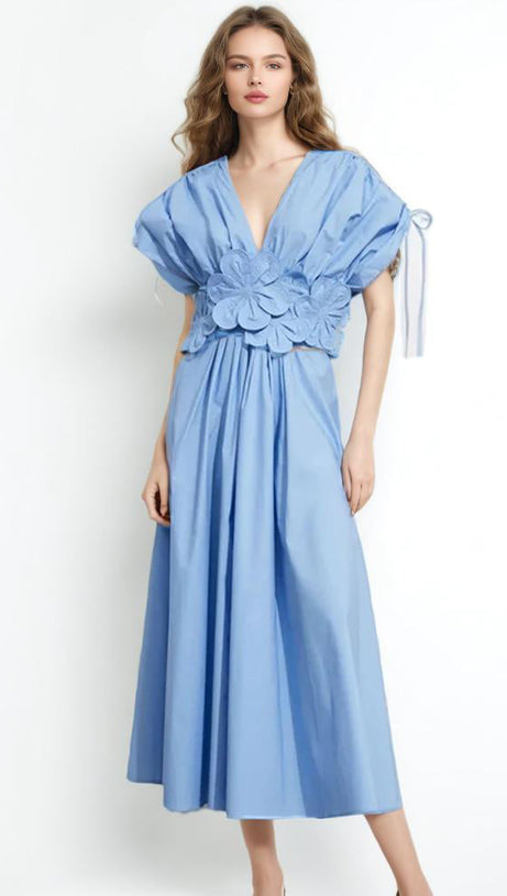 ABITO MIDI CON APPLICAZIONI PATCHWORK BLU