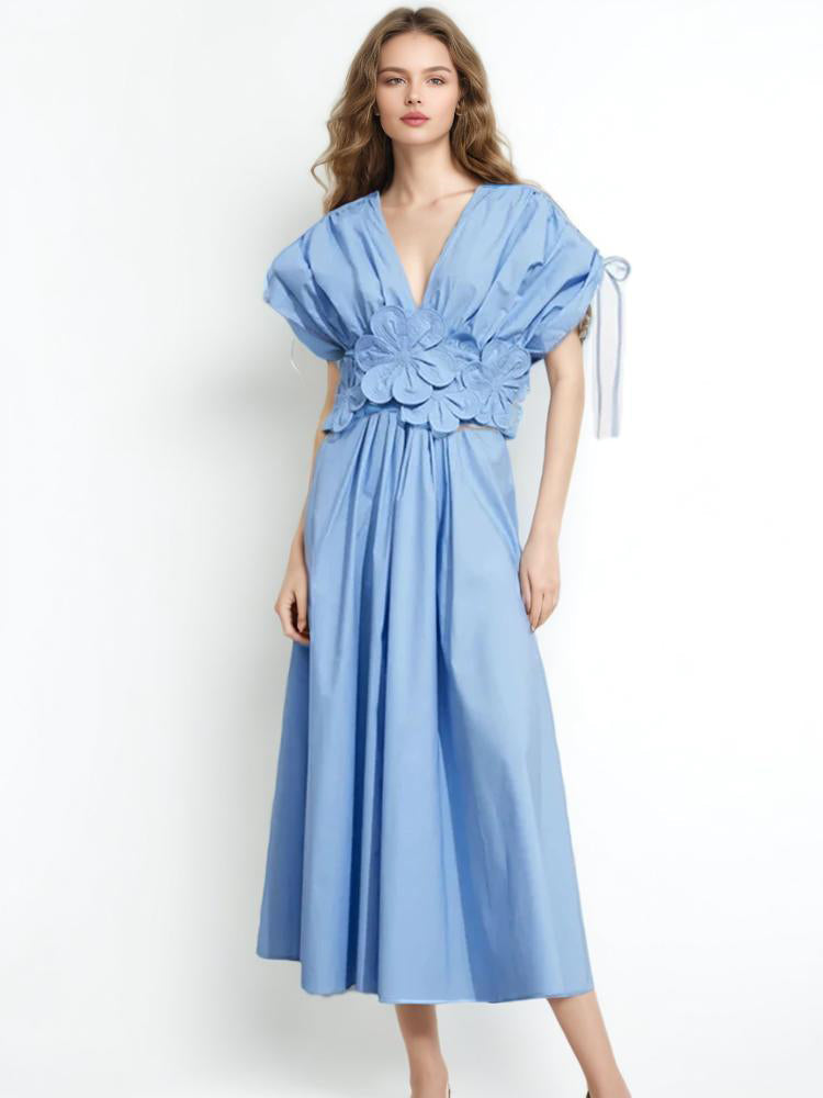 AIIZIE PATCHWORK APPLIQUES MIDI DRESS IN BLUE - product image