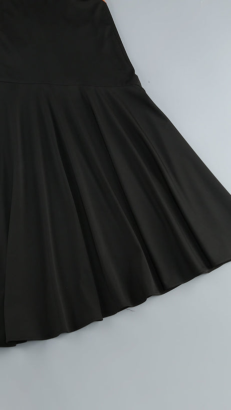 ASHLEY BLACK MAXI DRESS WITH OPEN BACK AND LEATHER PANE