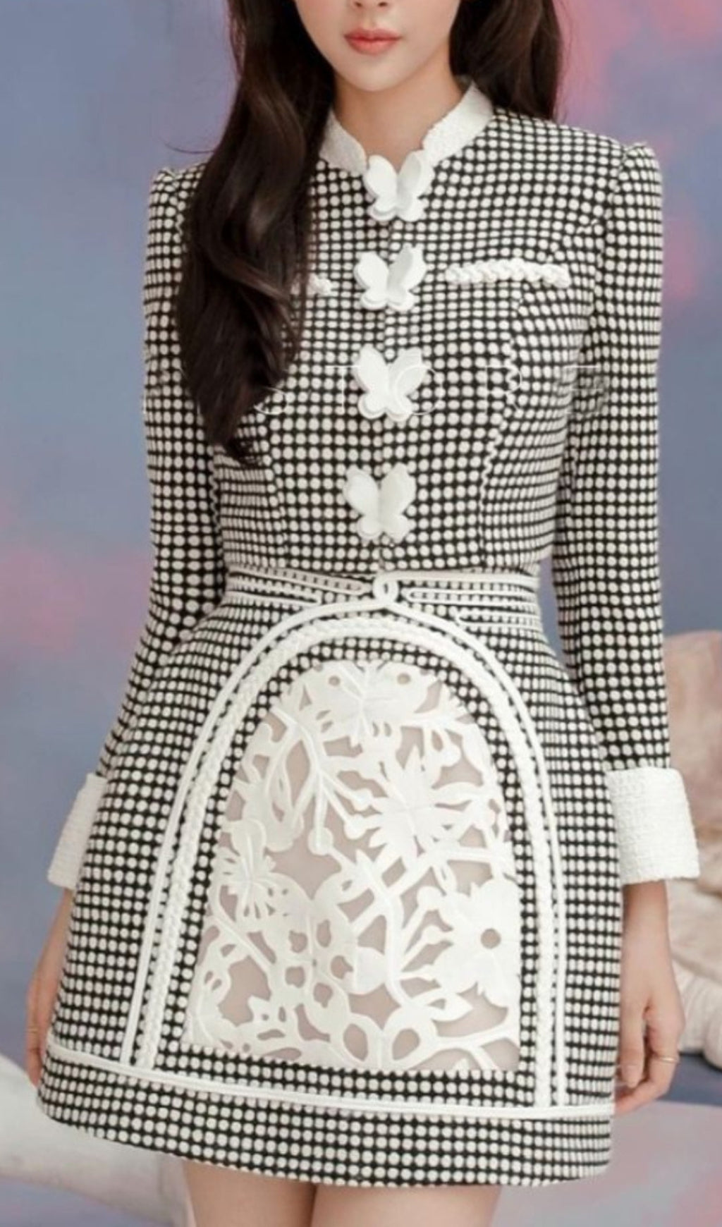 PLAID ROUND NECK BOWKNOT A LINE SKIRT SET