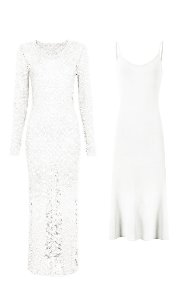 AIIZIE Jaime Luxe Emerald Green Sheer Knit Midi Dress & Slip Set | Versatile 2-Piece - product image