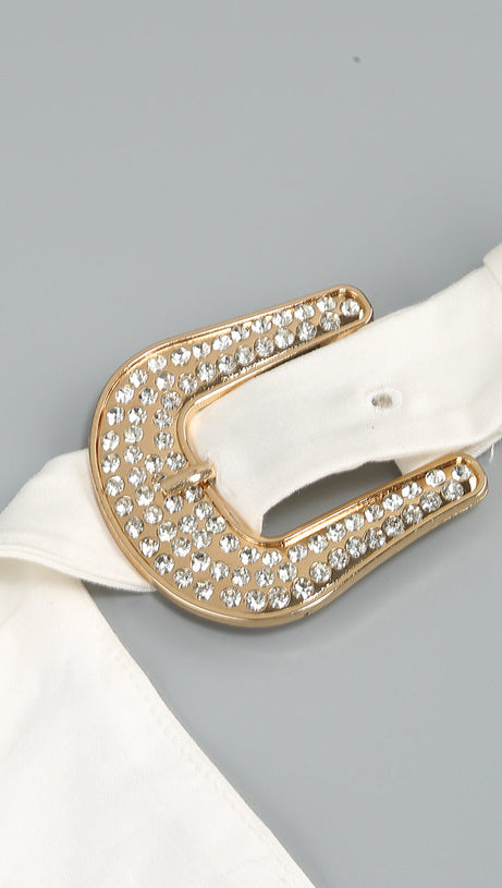 ARABELA BUCKLED MINI DRESS IN WHITE