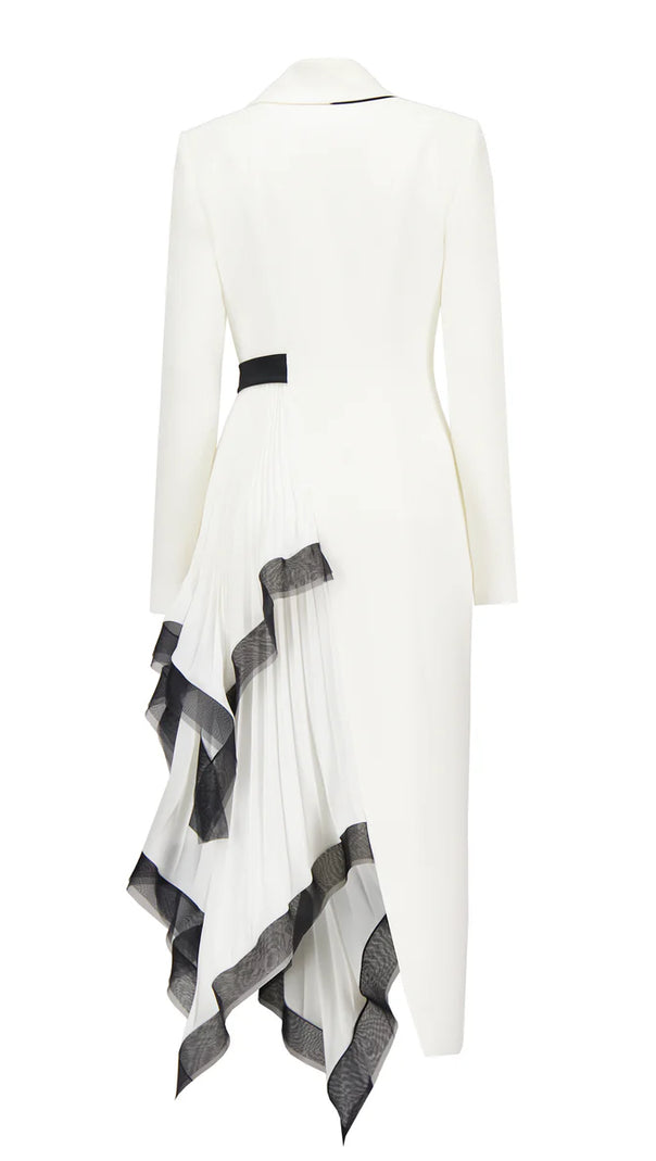 AIIZIE ASYMMETRIC PLEATED RUFFLE TRIM BLAZER DRESS IN WHITE - product image