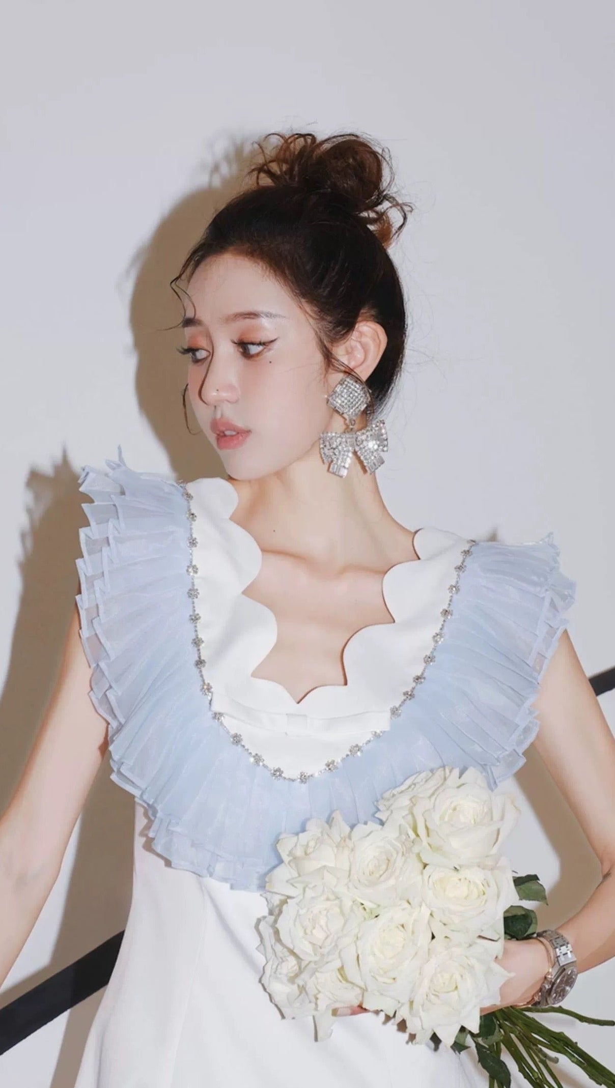 AIIZIE RUFFLE BEADING V-NECK MINI DRESS - product image