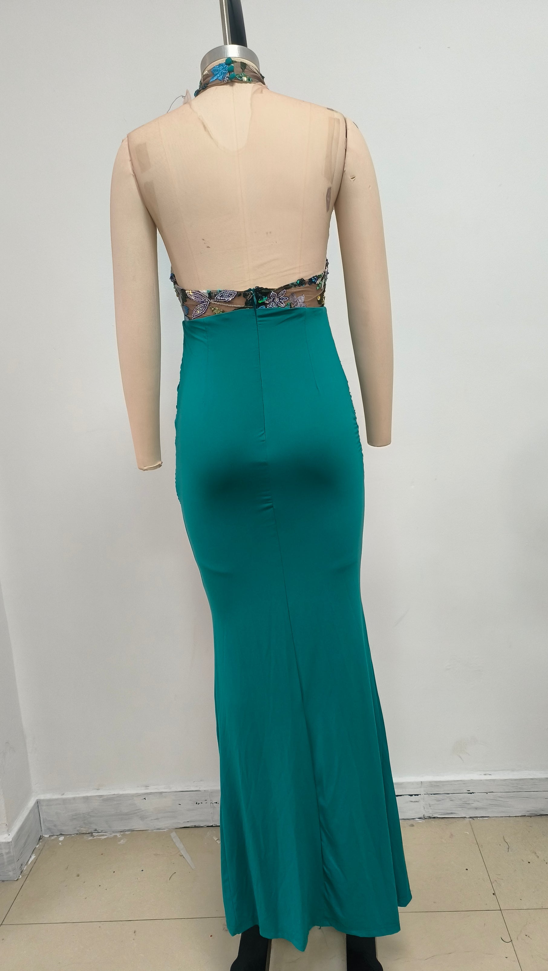 AIIZIE HALTER NECK PEACOCK BLUE FISHTAIL SKIRT - product image