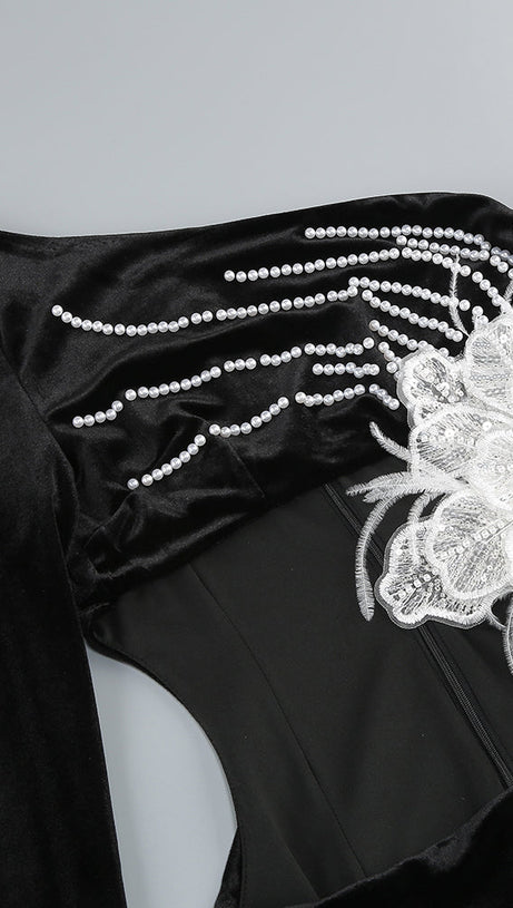 CALISTA OLIVE BLACK ONE SHOULDER VELVET MAXI DRESS