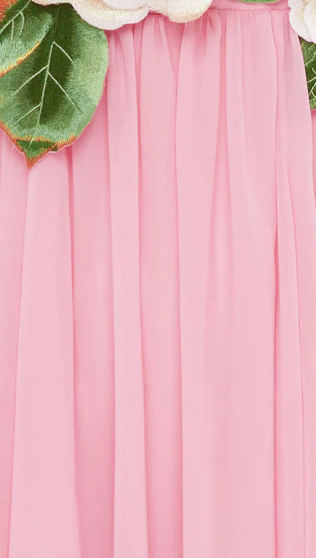 JOANN APPLIQUÉ CAMELLIA FLORAL MAXI DRESS IN PINK