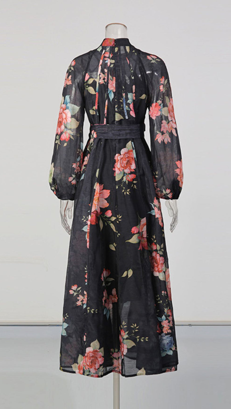 Jitka Black Floral Maxi Dress - Elegant Long Sleeve Button-Front Gown for Women