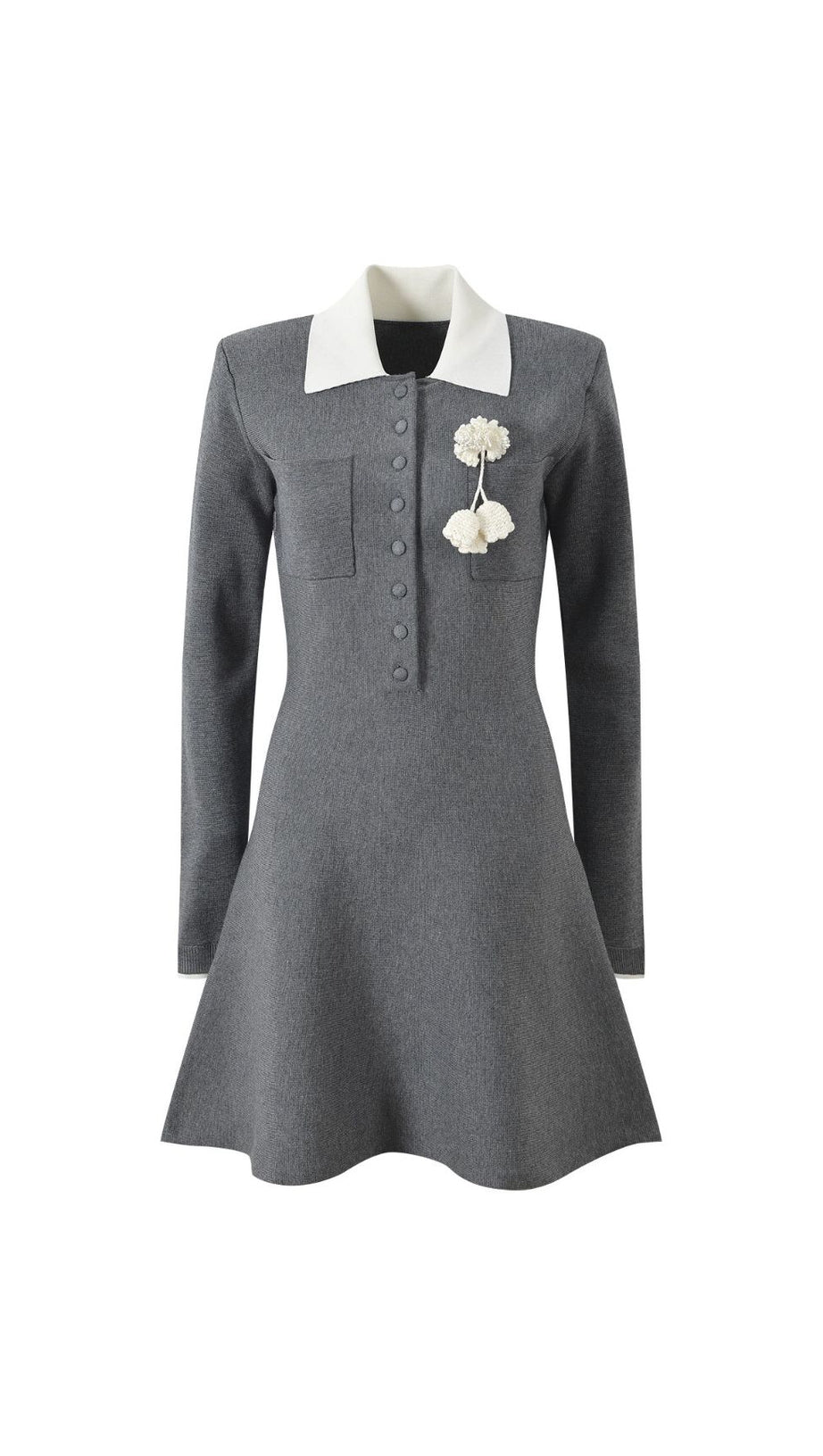 HÉLIO CHIC GREY KNIT SWEATER MINI DRESS WITH PETER PAN COLLAR