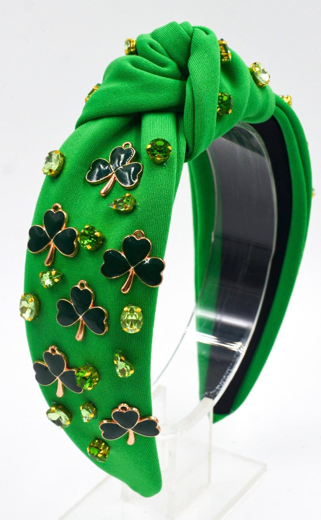 Schwarzes Kleeblatt-Stirnband mit Diamantbesatz