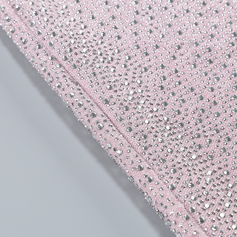 AIIZIE HALTER BACKLESS CRYSTAL EMBELLISHED MAXI DRESS IN PINK - product image