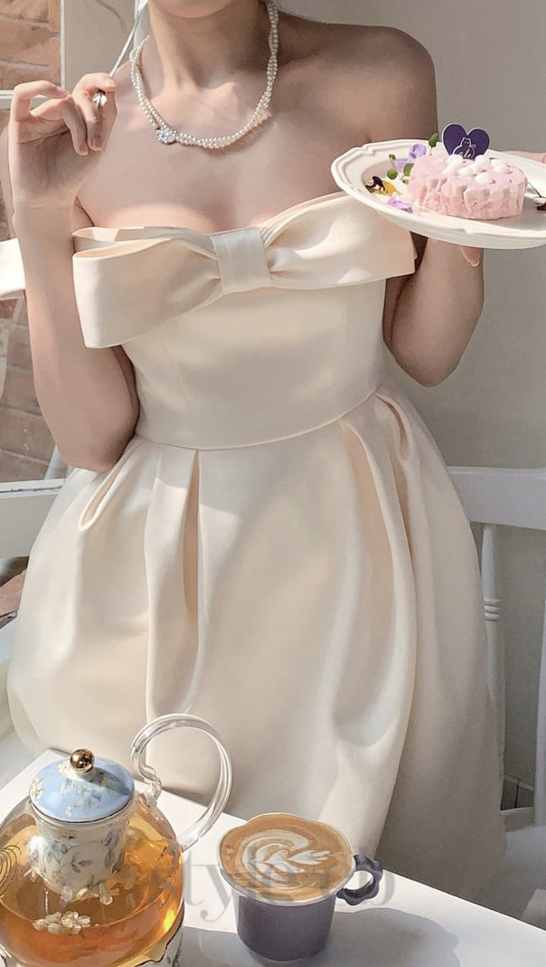 AIIZIE BOW MINI DRESS IN BEIGE - product image