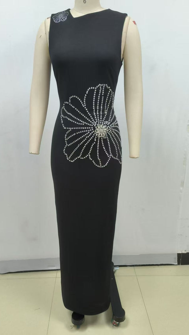 AIIZIE SLEEVELESS STRAIGHT-LEG FLOWER MAXI DRESS BLACK - product image