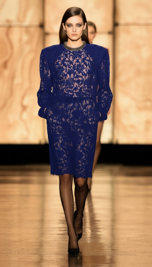 AIIZIE HERMIA ROYAL BLUE LACE LONG SLEEVE MINI DRESS - CHIC & VERSATILE FOR WOMEN - product image