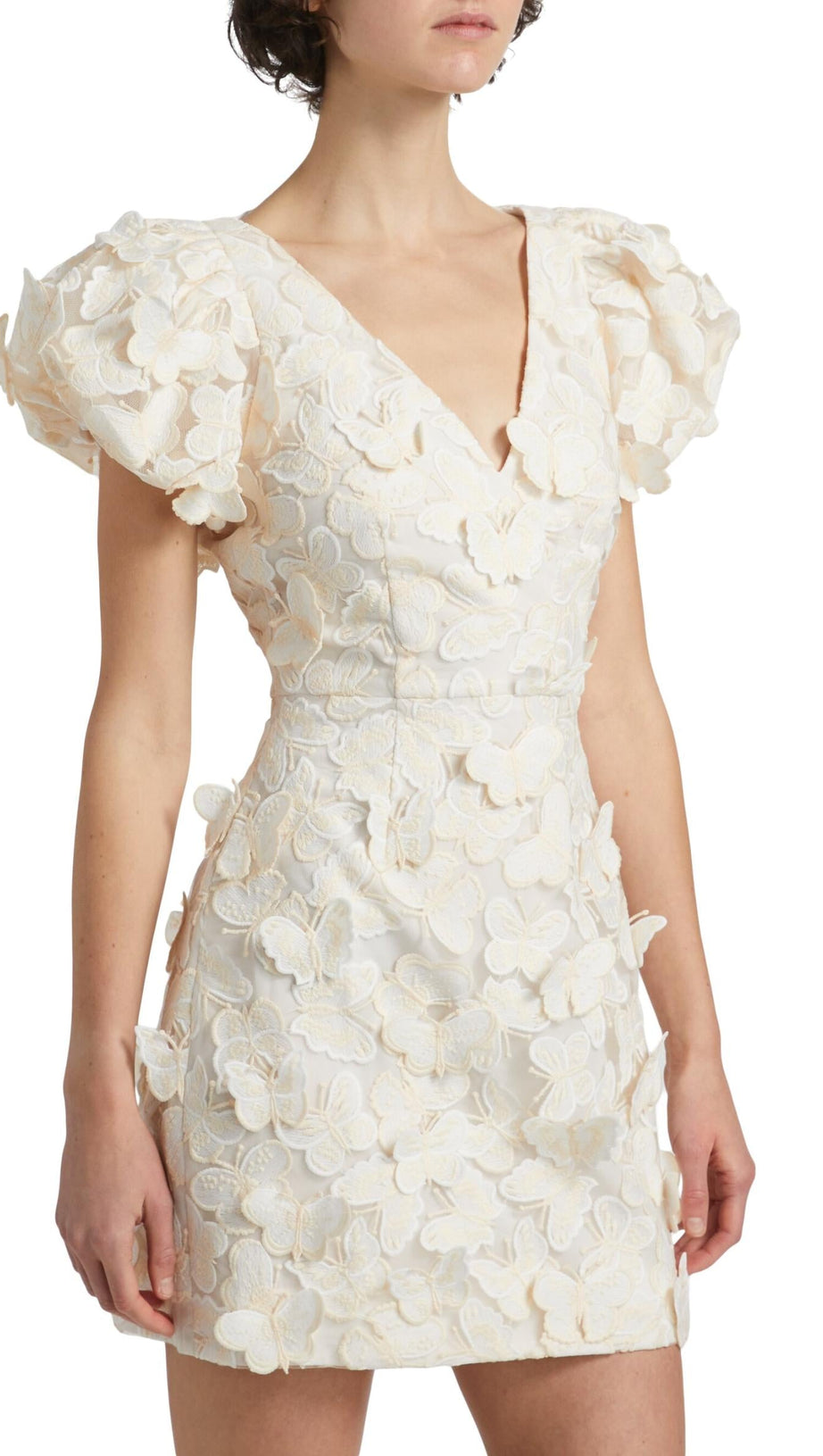 Minikleid mit Schmetterlingsapplikation in Creme