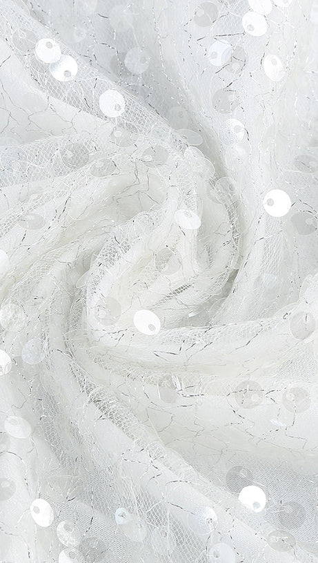 YVETTE PEARL EMBELLISHED SEQUIN MAXI DRESS IN WHITE