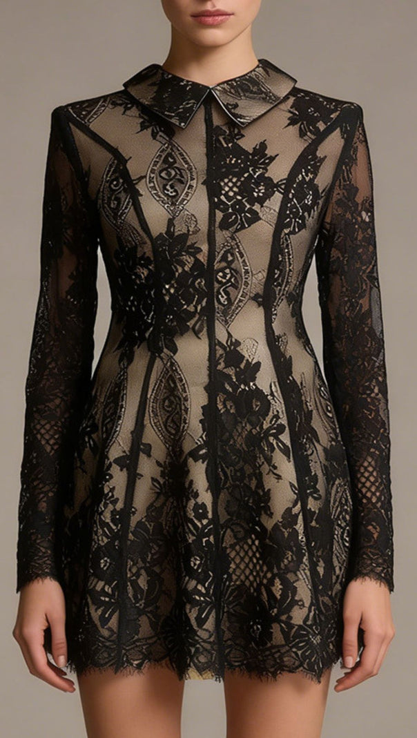 AIIZIE Jasiri Elegant Black Lace Long Sleeve Mini Dress | Women's Cocktail & Party Dress - product image
