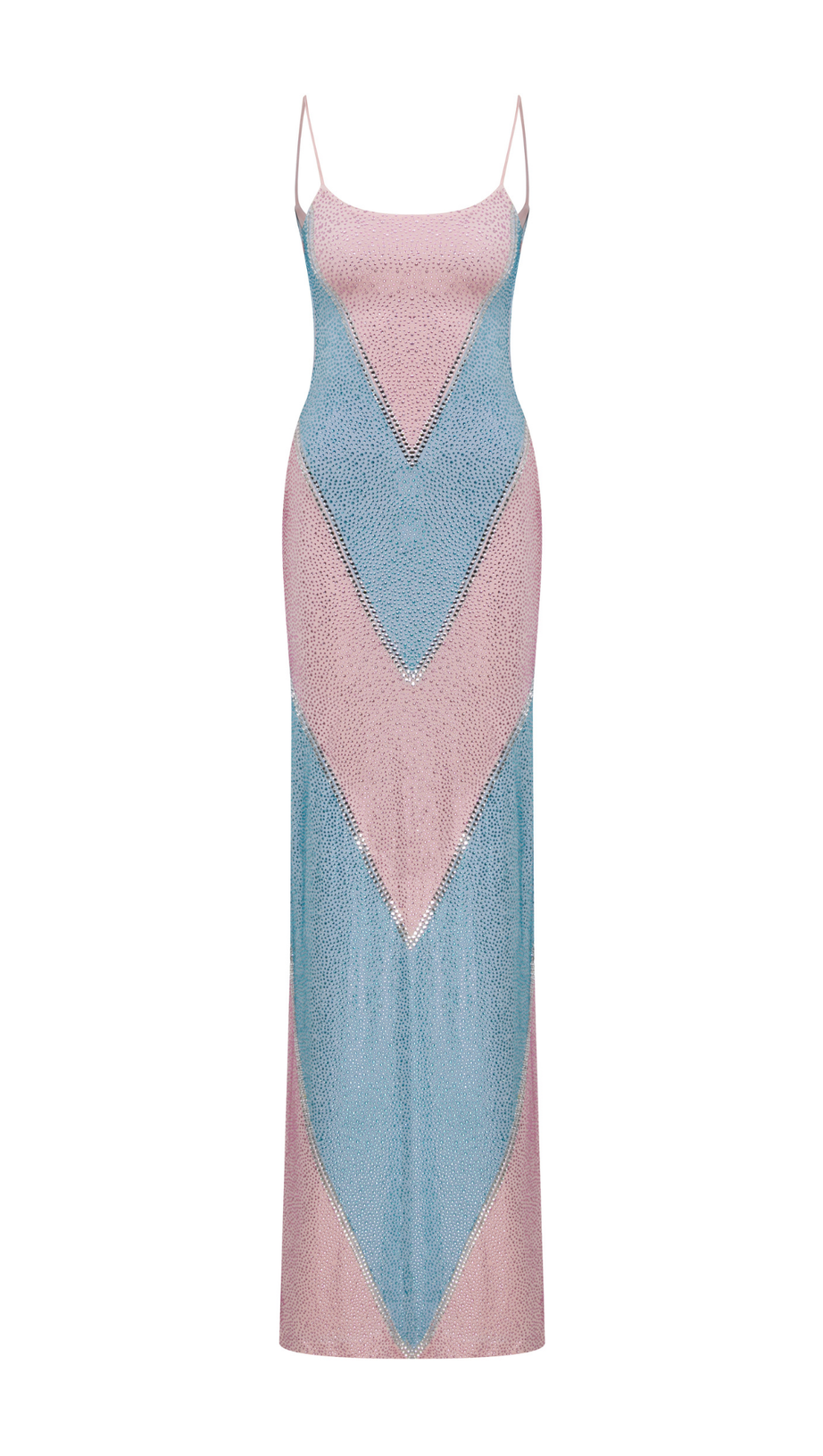 simona fully rhinestoned bodycon maxi dress - blue & pink