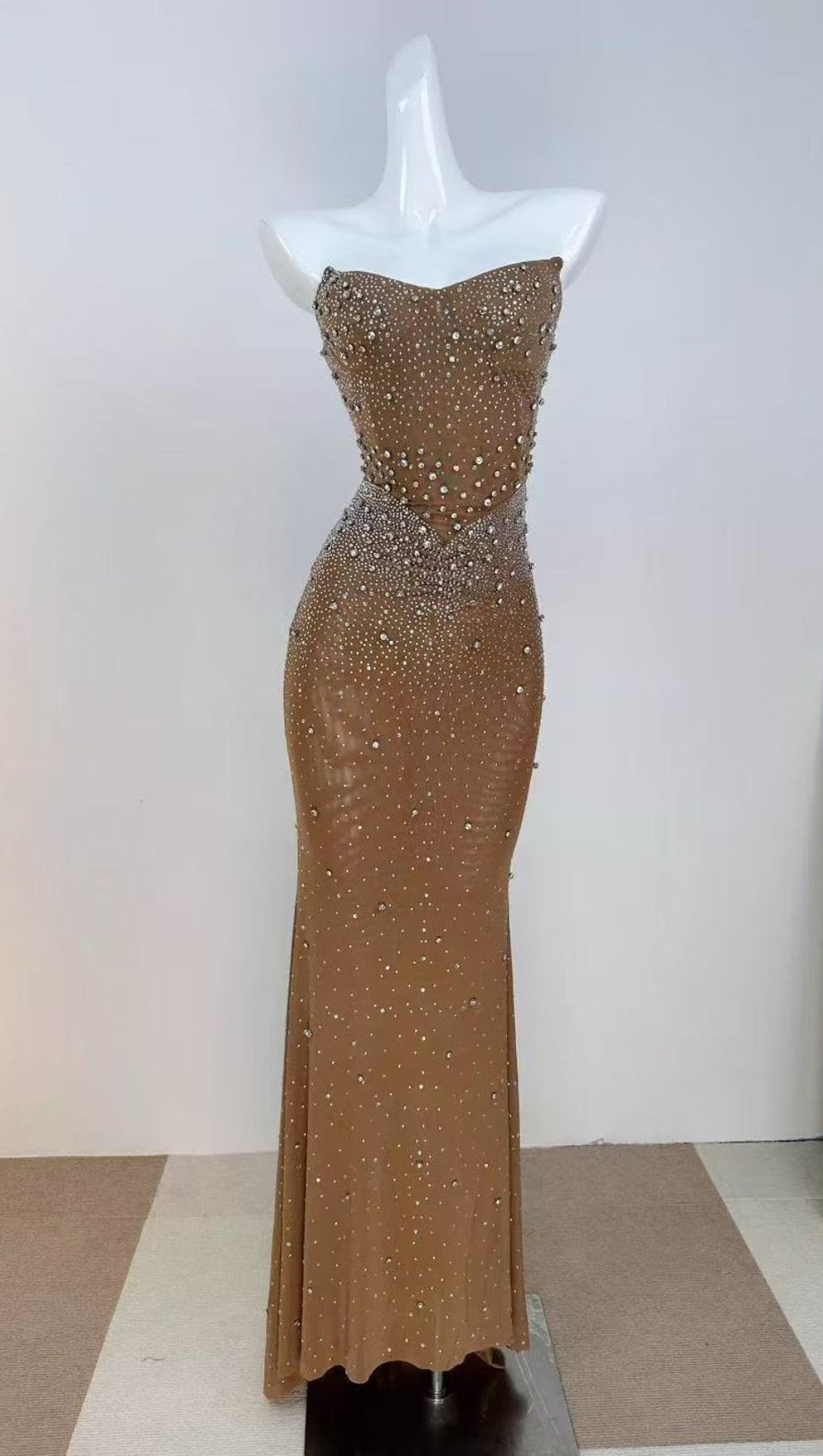 Janny Sparkle Strapless Maxi Dress - Diamond Crystal Evening Gown
