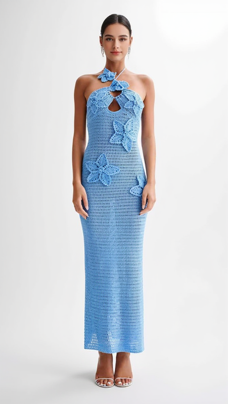 3D APPLIQUE KNITTED MAXI DRESS