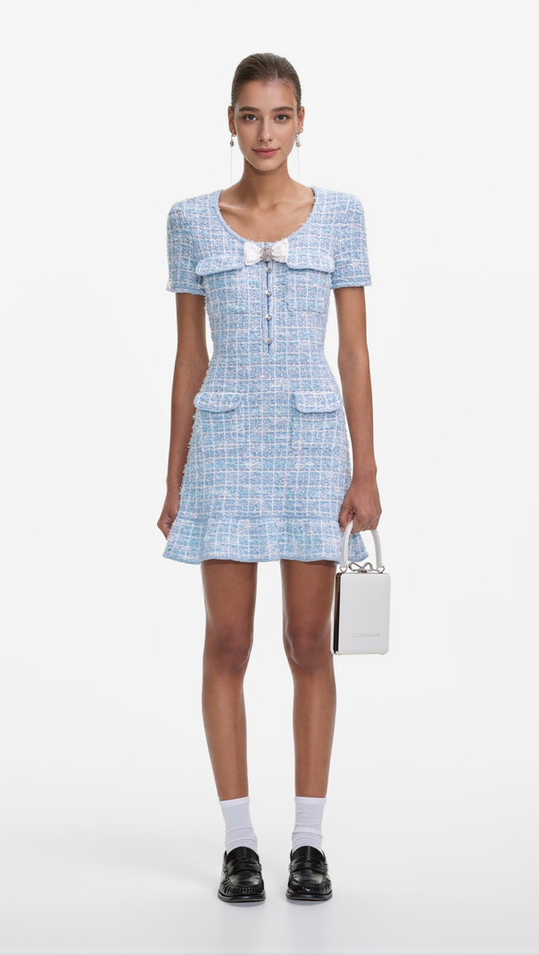 AIIZIE CHECK KNIT MINI DRESS IN BLUE - product image