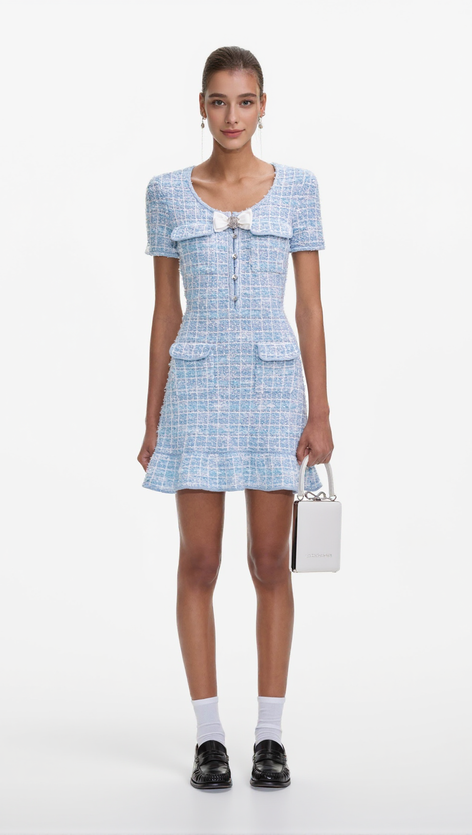 CHECK KNIT MINI DRESS IN BLUE